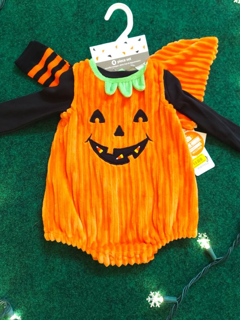 Cute! 4pc Baby Halloween PUMPKIN Costume Romper 9 mos + accessories NWT